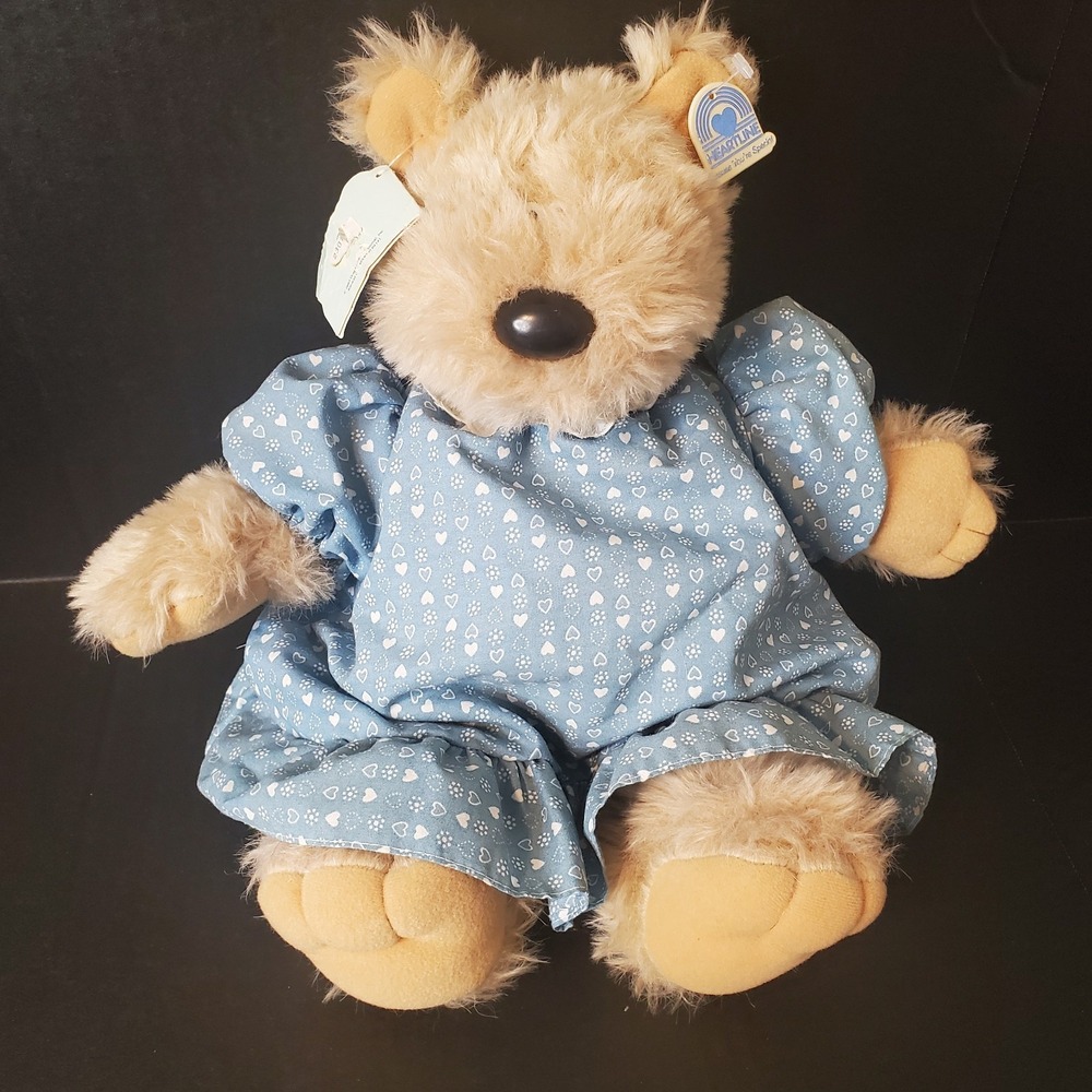 Vtg 1983 Heartline Snuggables Mama Bear Plush Teddy Bear Wearing Blue Dress